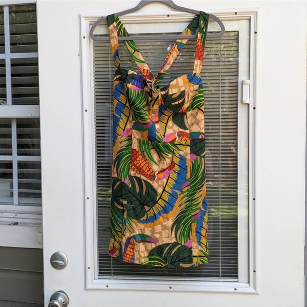 Tropical Print Sleeveless Summer Dress - Green Multi